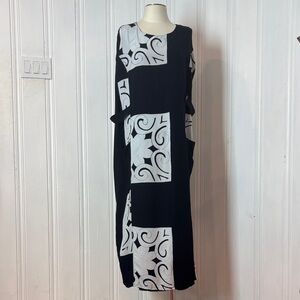 KALIYANA Boho Wrap Maxi Dress in Black & White Geometric - Size XL (estimated)